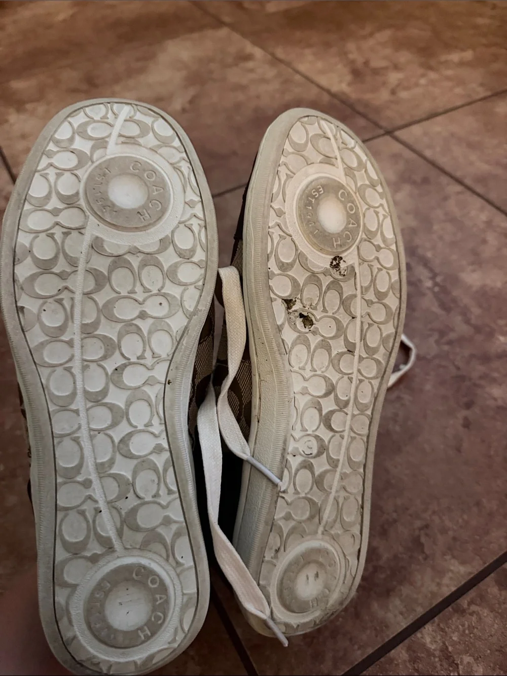 COACH Brown Signature Canvas High-Top Sneakers with Black Trim